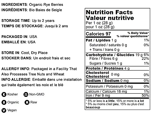 Food To Live Organic Cracked Rye Berries, 2 Pounds - Non-Gmo. Crushed & Sifted Groats. Raw, Vegan, Kosher, Bulk. Broken Whole Grain, Great For Cereal & Porridge. Good Source Of Fiber & Protein