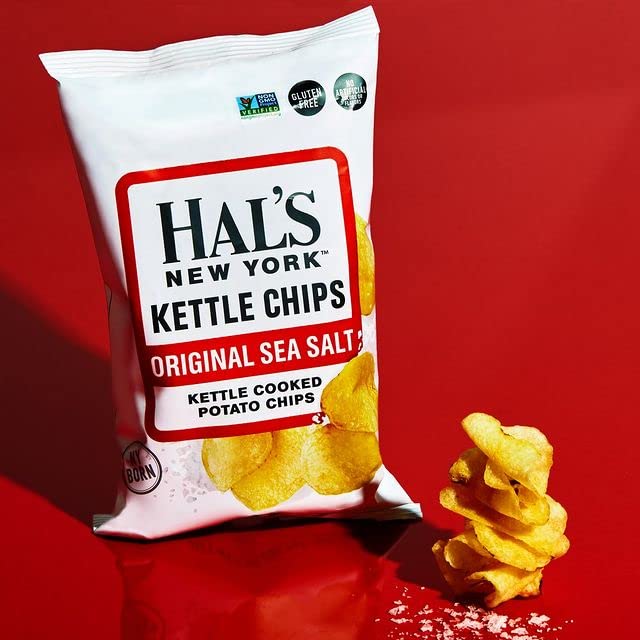 Hal'S New York Kettle Cooked Gluten Free Original Sea Salt Salted Potato Chip Crisps, 2 Oz (Pack Of 6)