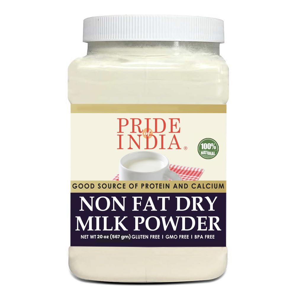 Pride Of India Nonfat Dry Milk Powder, Protein & Calcium Rich, 20 Ounce Jar