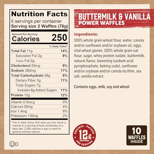 Kodiak Cakes Power Waffles, Buttermilk & Vanilla 13.4oz (Frozen)