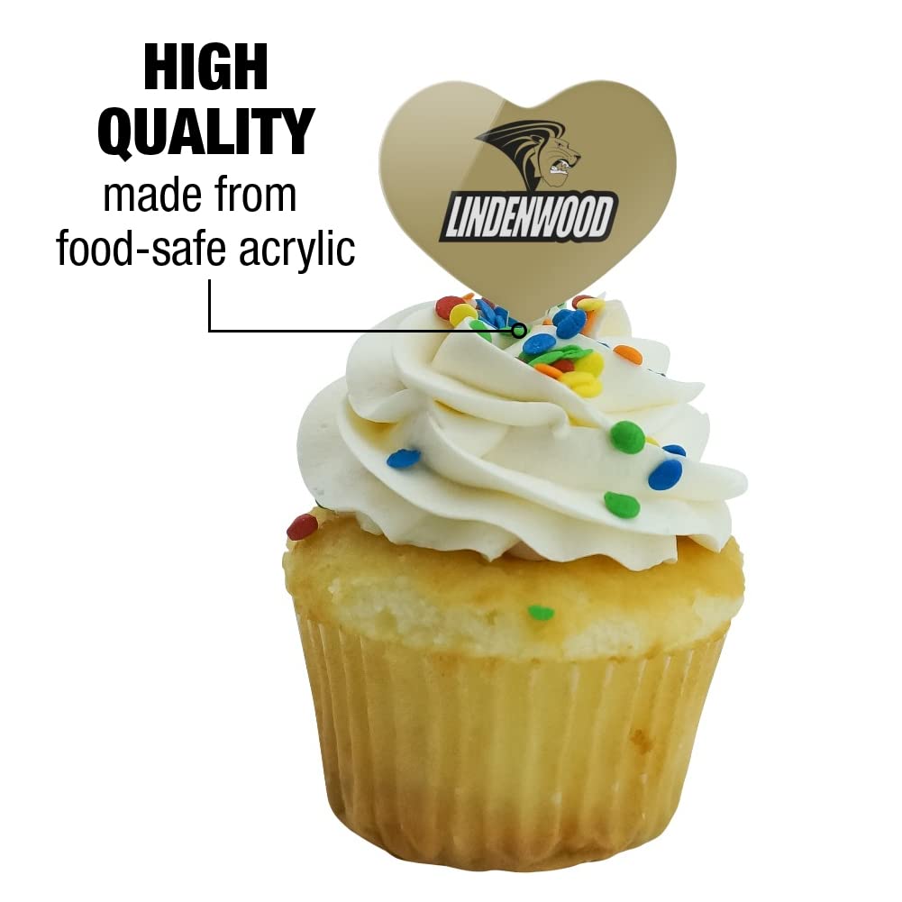 GRAPHICS & MORE Cupcake Picks Toppers Set of 6, Acrylic, Lindenwood University Heart Design, One Size