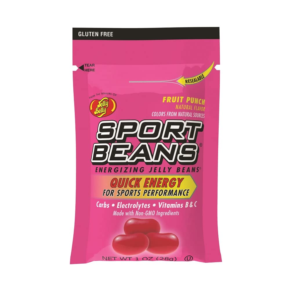 Sport Beans Energizing Jelly Beans For Exercise With Electrolytes And Vitamins  By Jelly Belly - Fruit Punch Flavor  Pack Of 6 X 1 Ounce Resealable Bags