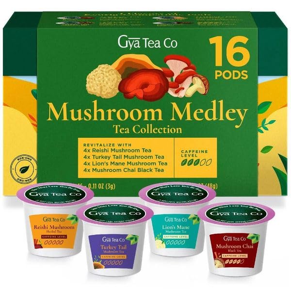 Gya Tea Co Mushroom Medly Tea Pod Collection Gift Set - Assorted Flavors, 16 Count