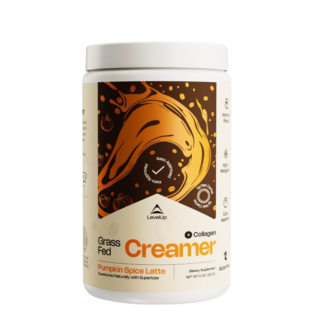 LevelUp Keto Coffee Creamer with MCT Oil & Collagen Peptides, Pumpkin Spice Latte, 30 Servings