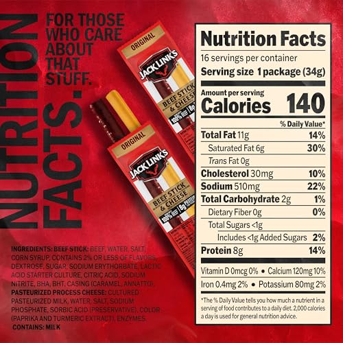 Jack Link s Original Beef & Cheese Combo, Classic Snack Pack, Made with 100% Beef and Real Wisconsin Cheese, 8g protein, Great