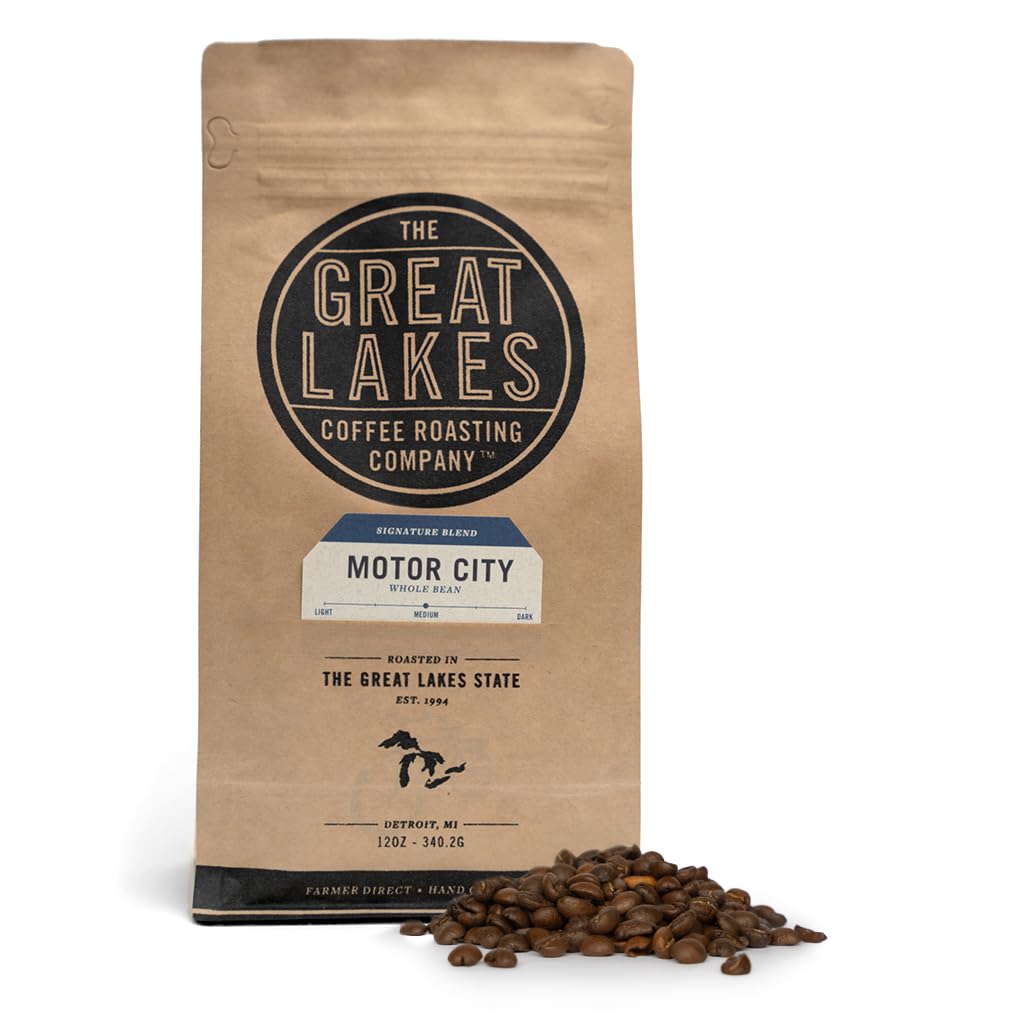 Great Lakes Medium Roast Whole Bean Coffee  Motor City Signature Blend  Farmer Direct Sourced From Brazil  Columbia  And Guatemala  12 Ounces