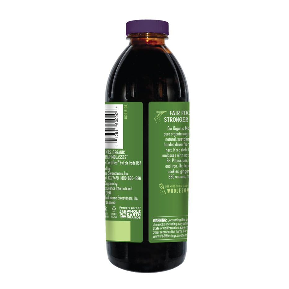 Wholesome Sweeteners 16-Ounces Organic Molasses, Fair Trade, Non GMO, Gluten Free & Vegan, Perfect for cookies, glazing and more