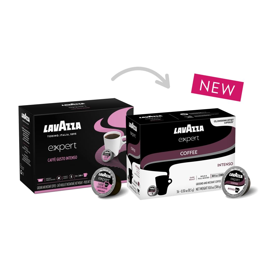 Lavazza Expert Intenso Coffee compact pieces, Dark Roast, Arabica Robusta Blend, 36 Count, Compatible with Classy Plus Machine