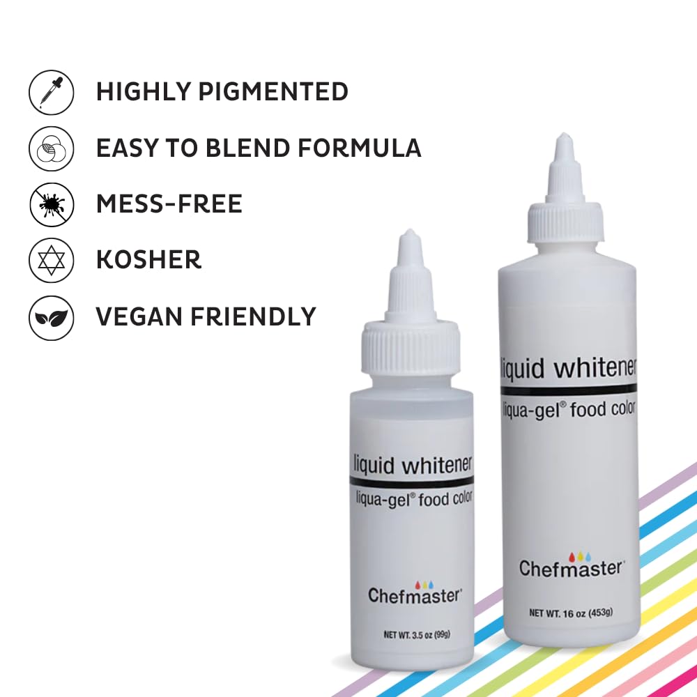 Chefmaster Liquid Whitener Gel Food Coloring - 3.5 Fl Oz, Fade-Resistant for Brighter Whites & Pastels