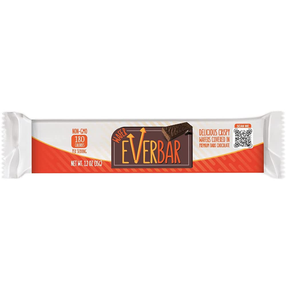 EverBar Dark Chocolate Wafer Candy Bars, Non-GMO, 24 Count, Bite-Size, Brown