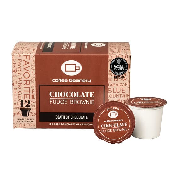 Coffee Beanery Chocolate Fudge Brownie Decaf Coffee Pods, 12ct Medium Roast, 1 Count Pack
