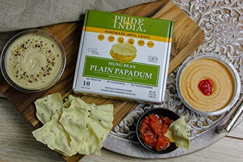 Pride Of India - Mung Bean Plain Papadum Lentil Crisp, Pack of 6-10 count (3.53oz - 100gm) - Protein Fiber & Iron Rich, Gluten-F