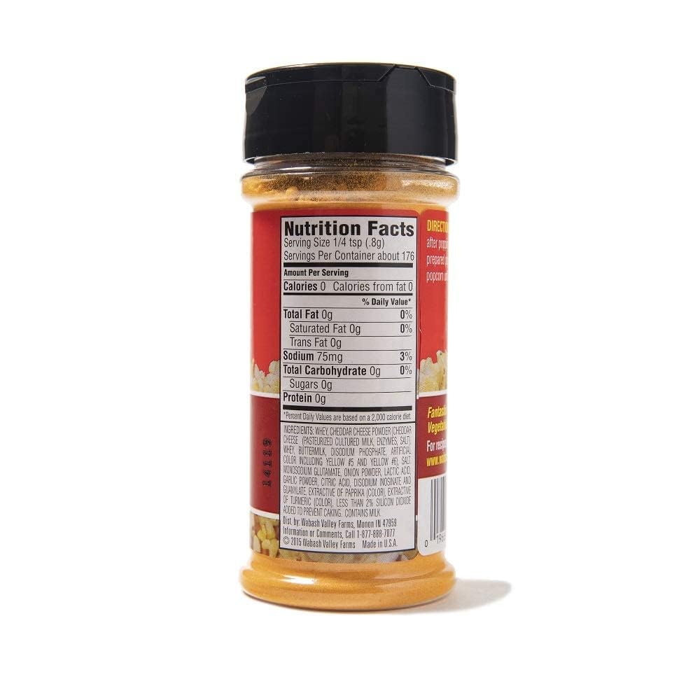 Zesty Cheddar Cheese Popcorn Seasoning - Wabash Valley Farms Cheddar Cheese Powder, Fat Free Cheese Popcorn Topping, Popcorn Fla