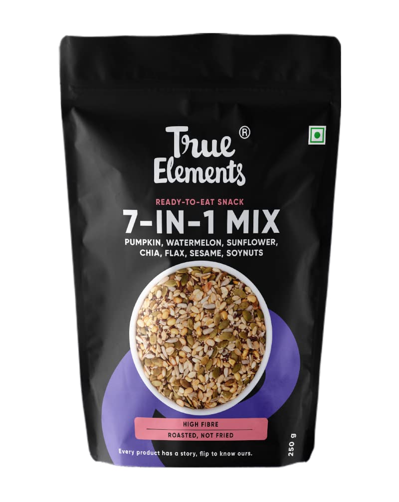 True Elements 7 in 1 Super Seeds & Nut Mix 8 Oz - (Roasted Pumpkin Seeds, Watermelon Seeds, Sunflower Seeds, Flax Seeds, Soyanut