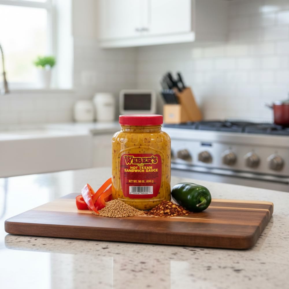 Webers Brand Hot Texan Sandwich Sauce - Spicy Mustard Relish Fusion | Vegan, Gluten-Free, 16oz