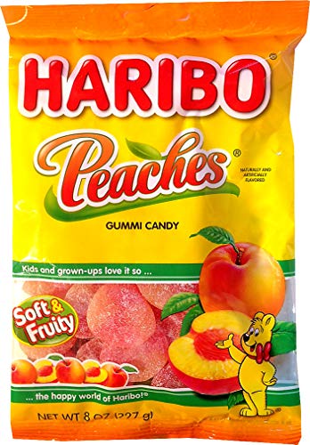 Haribo Gummy Candy, Peaches Gummies, Large Peg Bag, 8 Oz