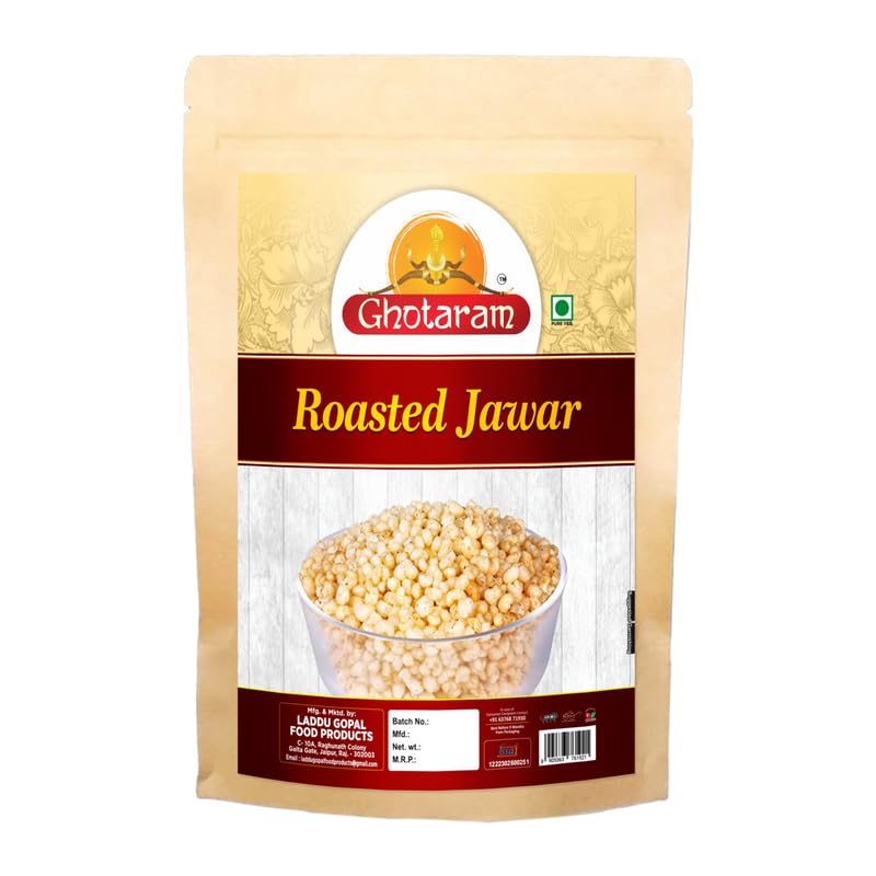Ghotaram Roasted Diet Snacks Jowar Puffs Sorghum Puffs Pearl Jowar Oil-Free Roasted Namkeen Snack, Travel Friendly Snacks Suitab