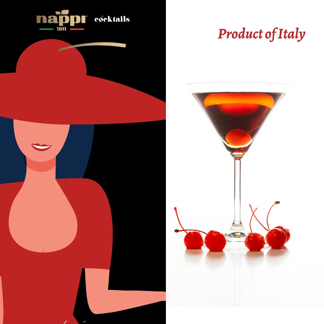 Nappi 1911 Maraschino Cocktail Cherries with Stem in Syrup, 13.76 oz Jar, Product of Italy