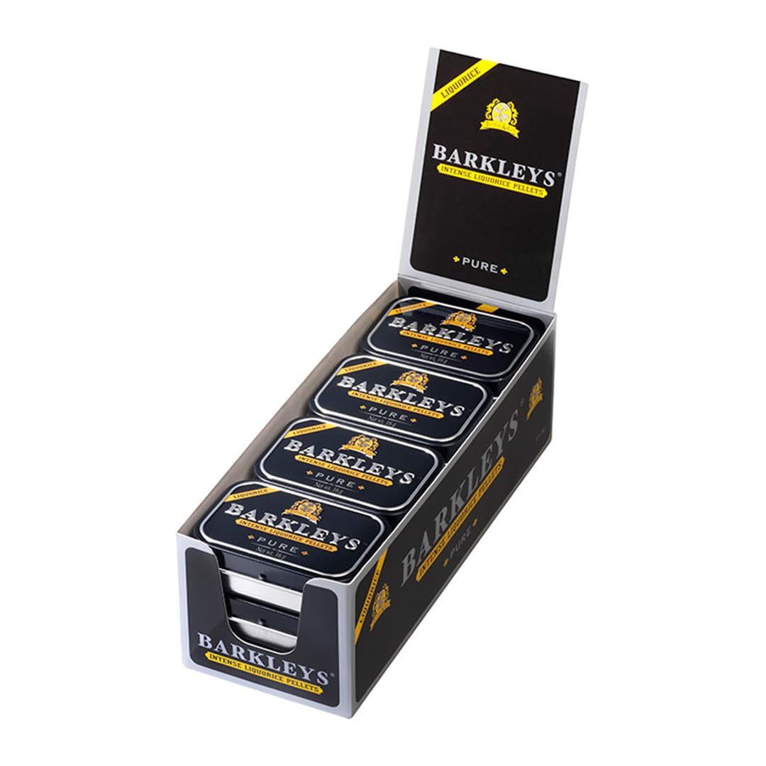Barkleys Black Licorice Candy Pellets - Gluten Free Licorice, Vegan - Black Licorice Intense (12 Cans x 16 gr.)