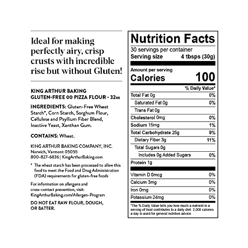 King Arthur Gluten Free Pizza Flour: Crispy Neapolitan-Style Crust - 32 oz Box, Sorghum & Wheat Starch Blend, Xanthan Gum, Perfe