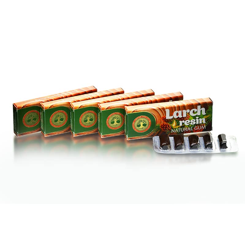 Siberian Treasure Siberian Larch Resin Natural Gum, Non-GMO, Sugar-Free, 5 Packs (25 Pieces) – 5 Count Size