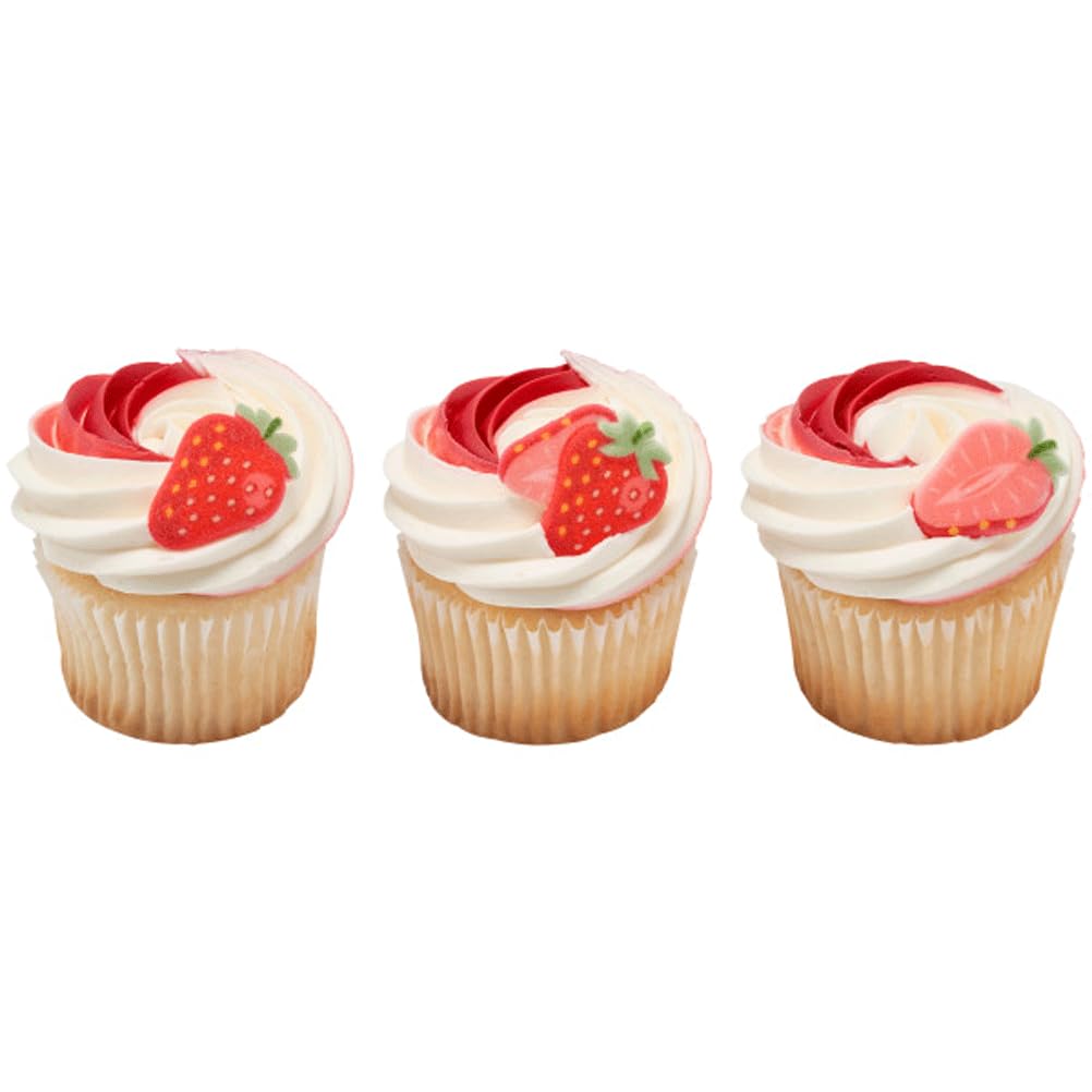 Fruit Shaped Sugar Decorations Cookie Cupcake Cake Edible Toppers 12 Pc (Strawberries)