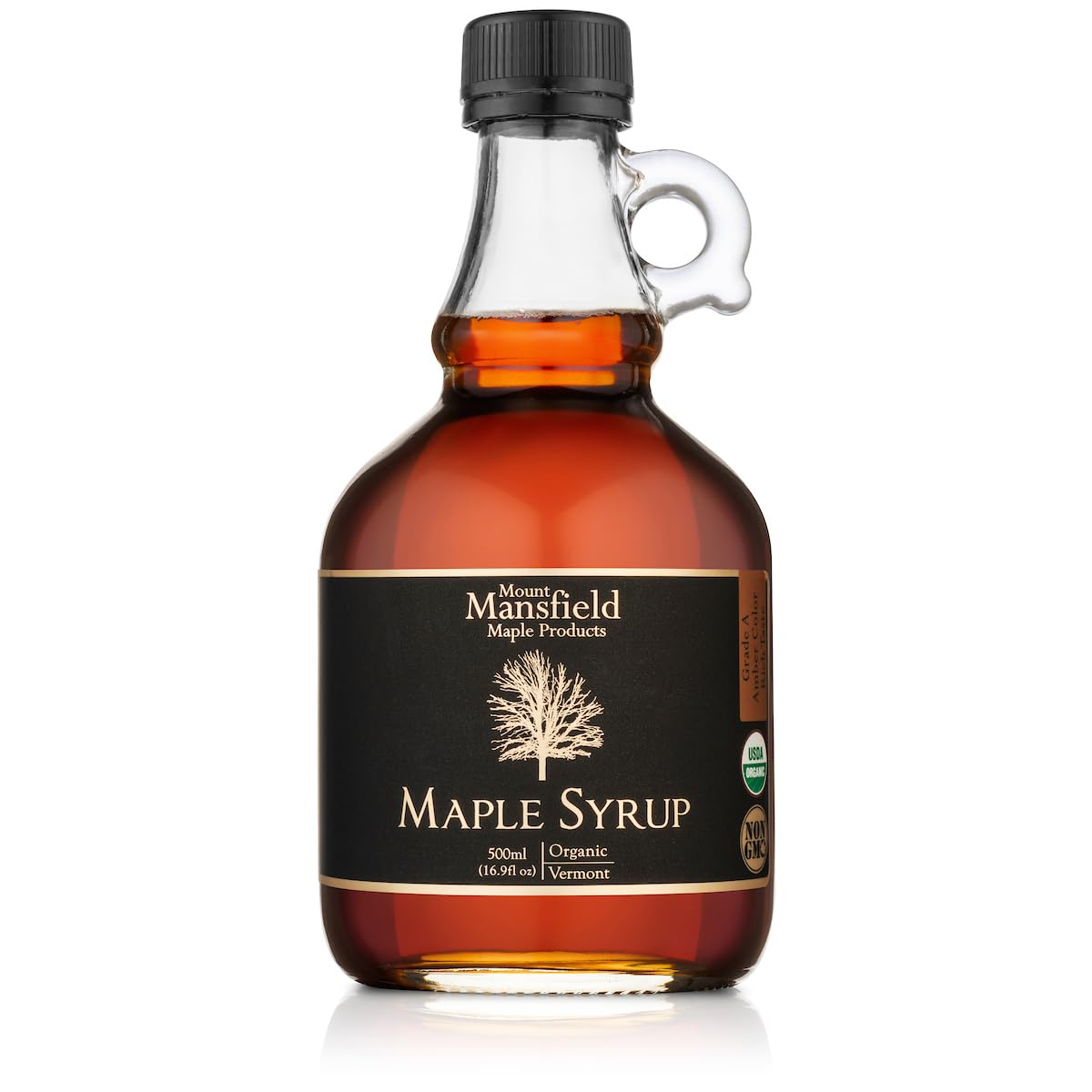 Mount Mansfield Maple Products Organic Vermont Maple Syrup Grade A Amber Rich, 500ml Glass Bottle