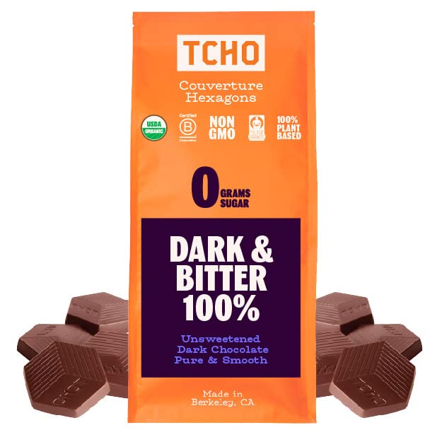 TCHO Dark & Bitter 100% Unsweetened Dark Chocolate Baking Couvertures (6.6lb Bag) | Organic & Fair Trade Certified | Non GMO, No