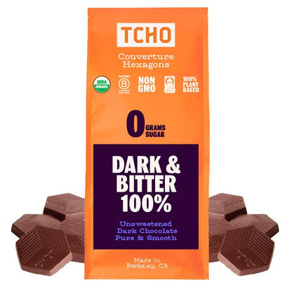TCHO Dark & Bitter 100% Unsweetened Dark Chocolate Baking Couvertures (6.6lb Bag) | Organic & Fair Trade Certified | Non GMO, No