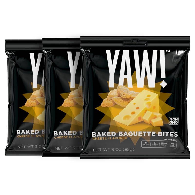 YAW! Baked Baguette Bites, Cheese Flavored, Non-GMO, 3 Pack, 9oz, Orange