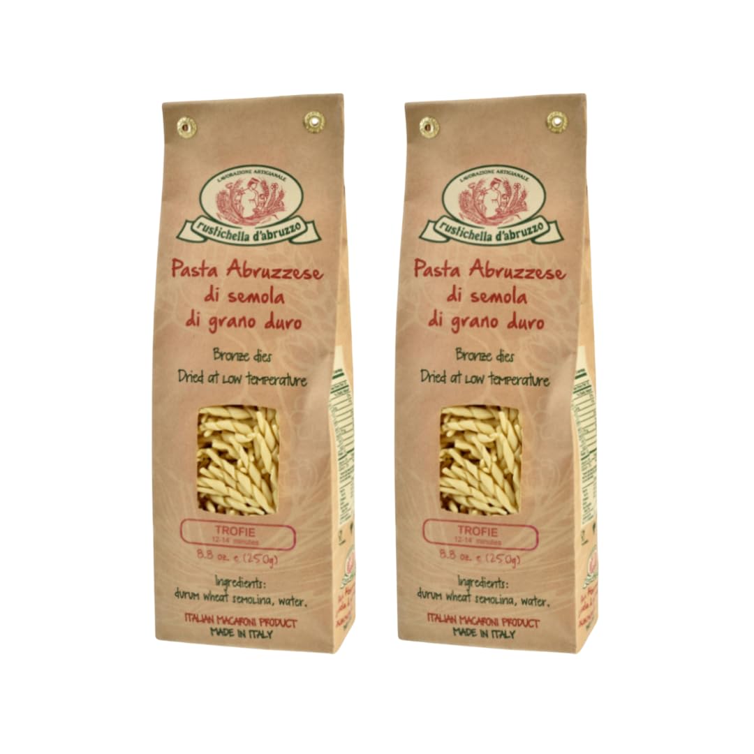 Rustichella DAbruzzo Trofie Pasta (2 Pack) - Authentic Italian Duflavor Blend Wheat Semolina  Traditional Ligurian Shape For Pesto  Soups & Cold Dishes - 500G Bag - Classic Small Pasta  Perfect With Potatoes & String Beans