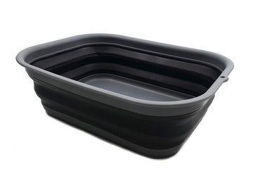 Sammart 12L (3.17 Gallon) Collapsible Tub - Foldable Dish Tub - Portable Washing Basin - Space Saving Plastic Washtub (1, Grey/B