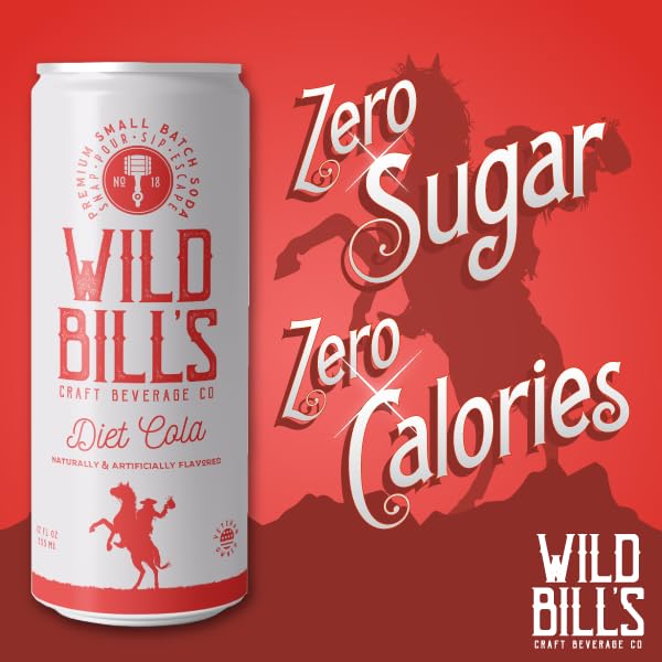 Wild Bills Diet Cola Soda - Caffeine Free, Gluten Free, Vegan, Low Sodium, 12 Fl Oz (Pack of 12)