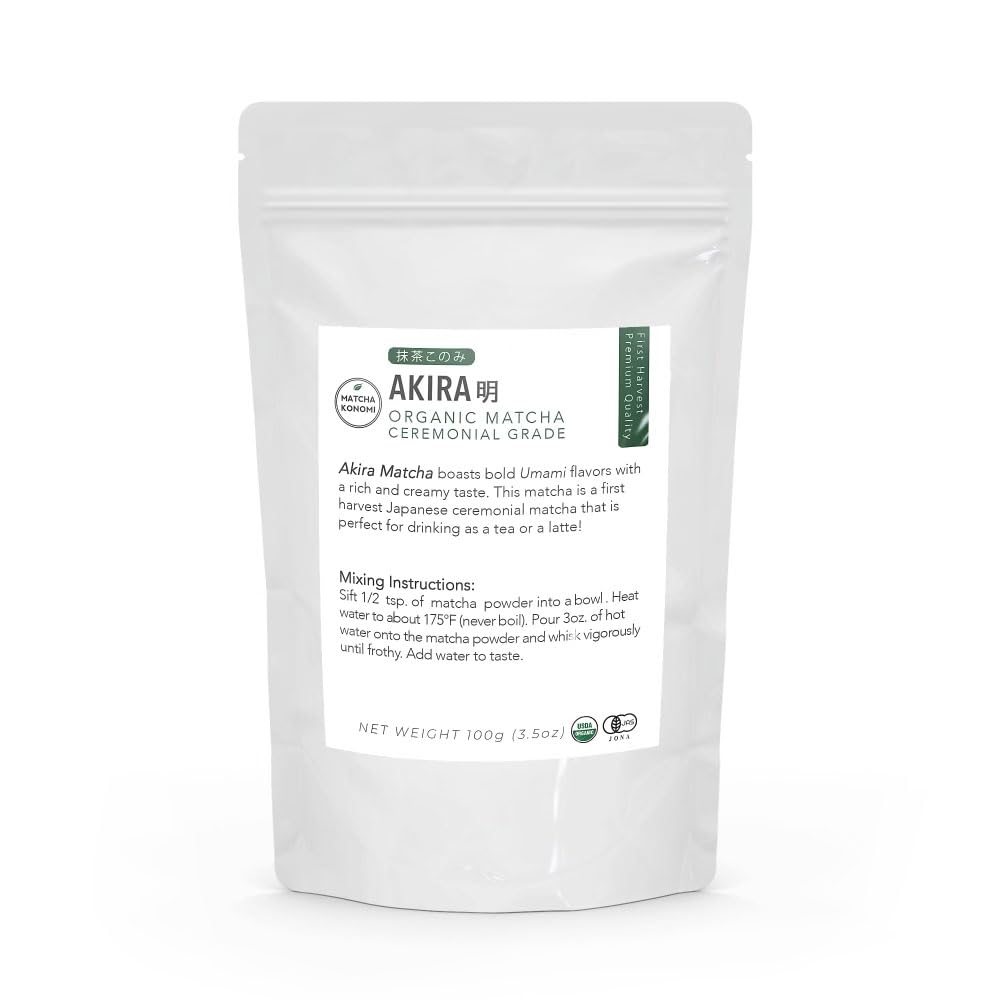 Akira Matcha 100g - Organic enhanced Ceremonial Japanese Matcha Green Tea Powder - First Harvest - Zero Sugar - USDA and JAS Certified (3.5 oz bag)