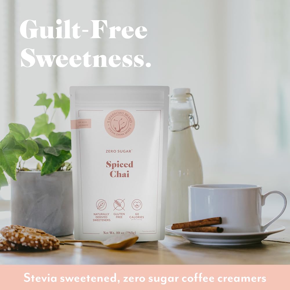 5 Sparrows Sugar-Free Spiced Chai Latte Drink Mix, Keto Friendly, 10 oz, Stevia Sweetened
