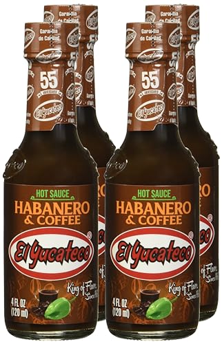 El Yucateco Coffee Habanero Hot Sauce, 4 oz (Pack of 6) - Authentic Mexican Hot Sauce with Roasted Coffee Flavor, Gourmet Gift f