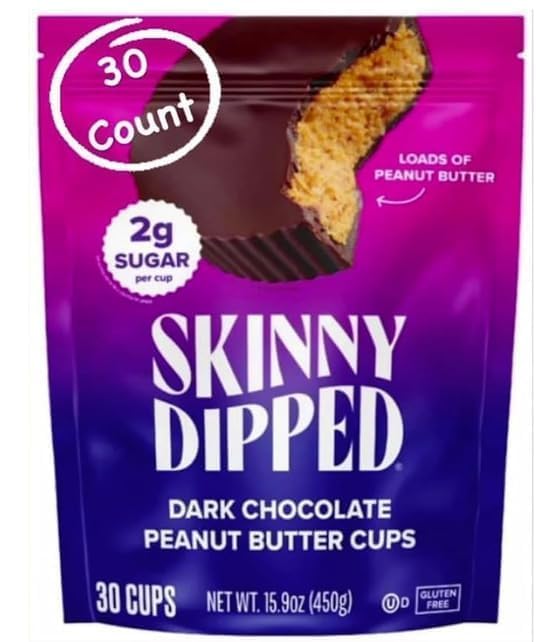 Skinny Dipped Cups, Dark Chocolate Peanut Butter 30 Count plus edlvs home sticker