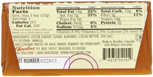 Chocolove Chocolate Bar, Almonds & Sea Salt In Dark Chocolate, 1.3 Ounce (Pack Of 12)