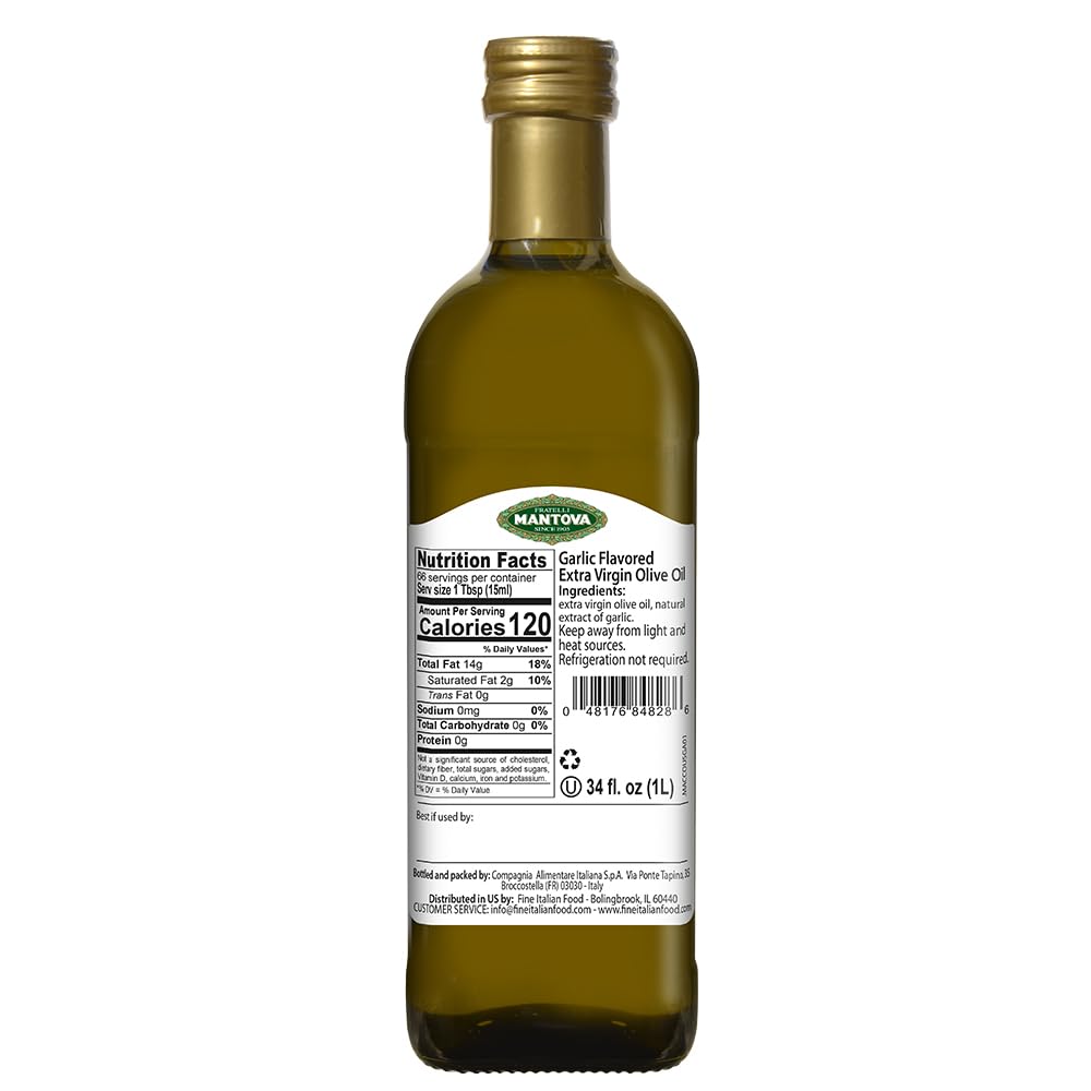 Mantova Garlic Extra Virgin Olive Oil, Cold-Pressed, 34 Fl Oz, Imported from Italy, Ideal for Salads and Dipping