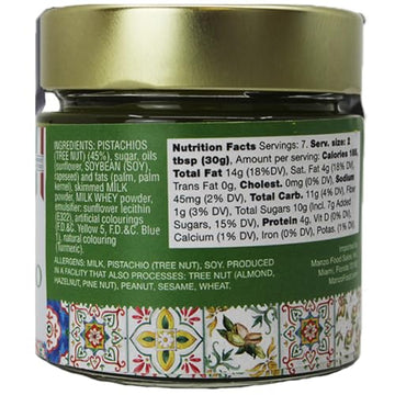 Pistachio Cream  enhanced 45%  Smooth Sicilian Pistachio Spread  7 oz (200g)  Contains 45% Pistachio nuts  Sweet Pistachio Butter  Product of Italy  LOro Del Sud