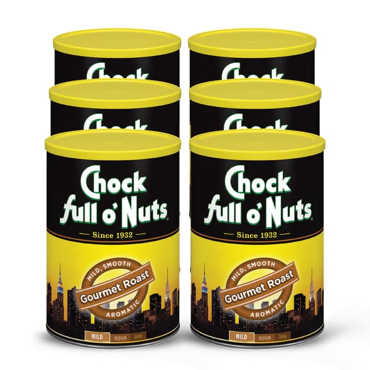 Chock Full O Nuts Gourmet Roast Ground Coffee - Top-Grade Beans In Recyclable Steel Can - Rich Flavor & Aroma  Light Roast - Perfect For Drip  Pour-Over  Percolator - 11 Oz Can  Pack Of 6