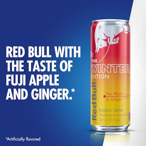 Red Bull Winter Edition Energy Drink  Fuji Apple & Ginger  12 fl. oz.  Pack of 4 cans  with 114mg Caffeine  Taurine & B Vitamins