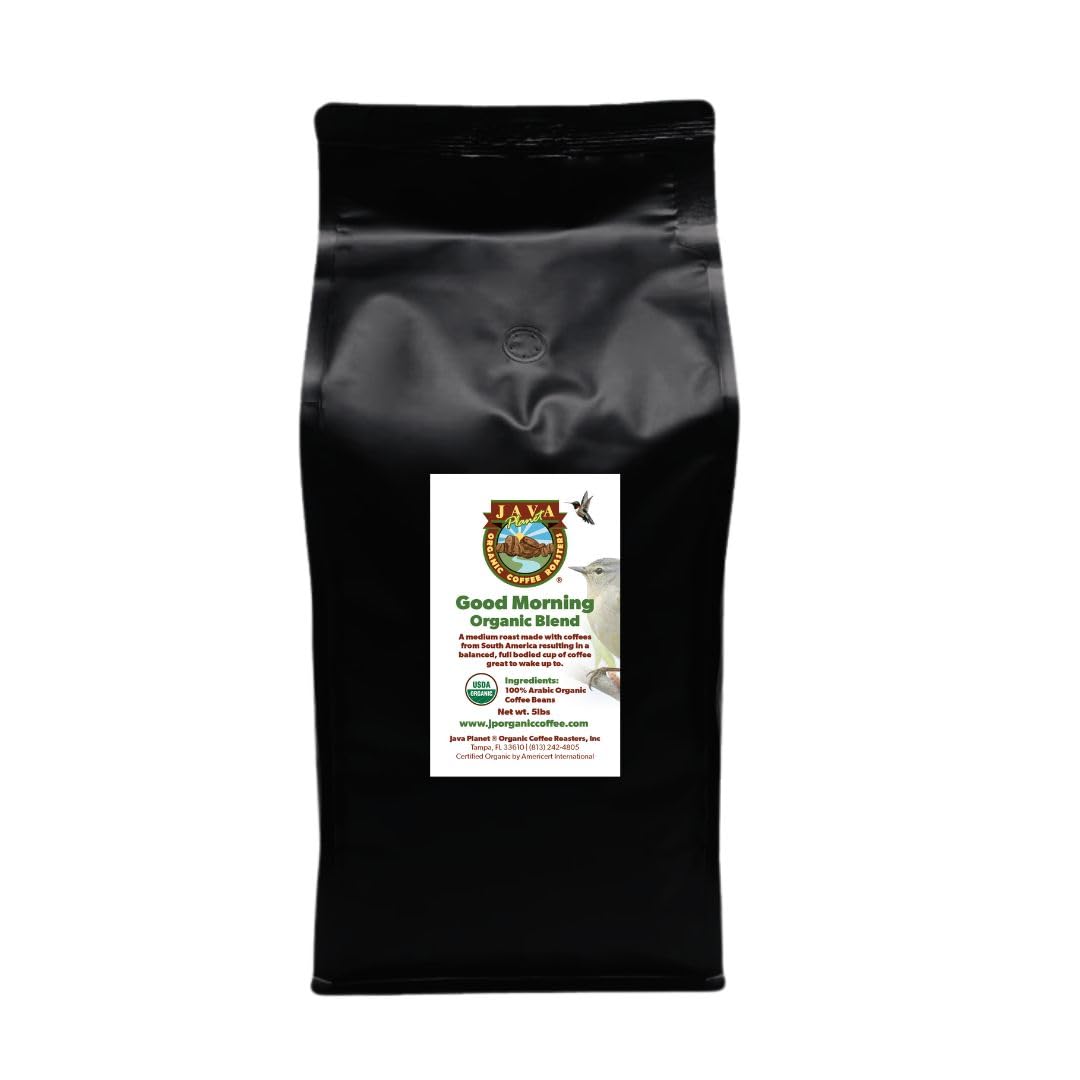 Java Planet Organic, Good Morning Blend Medium Roast, Smooth Full Flavored Organic Coffee Beans, Low Acid, Whole Bean Coffee 5Lb