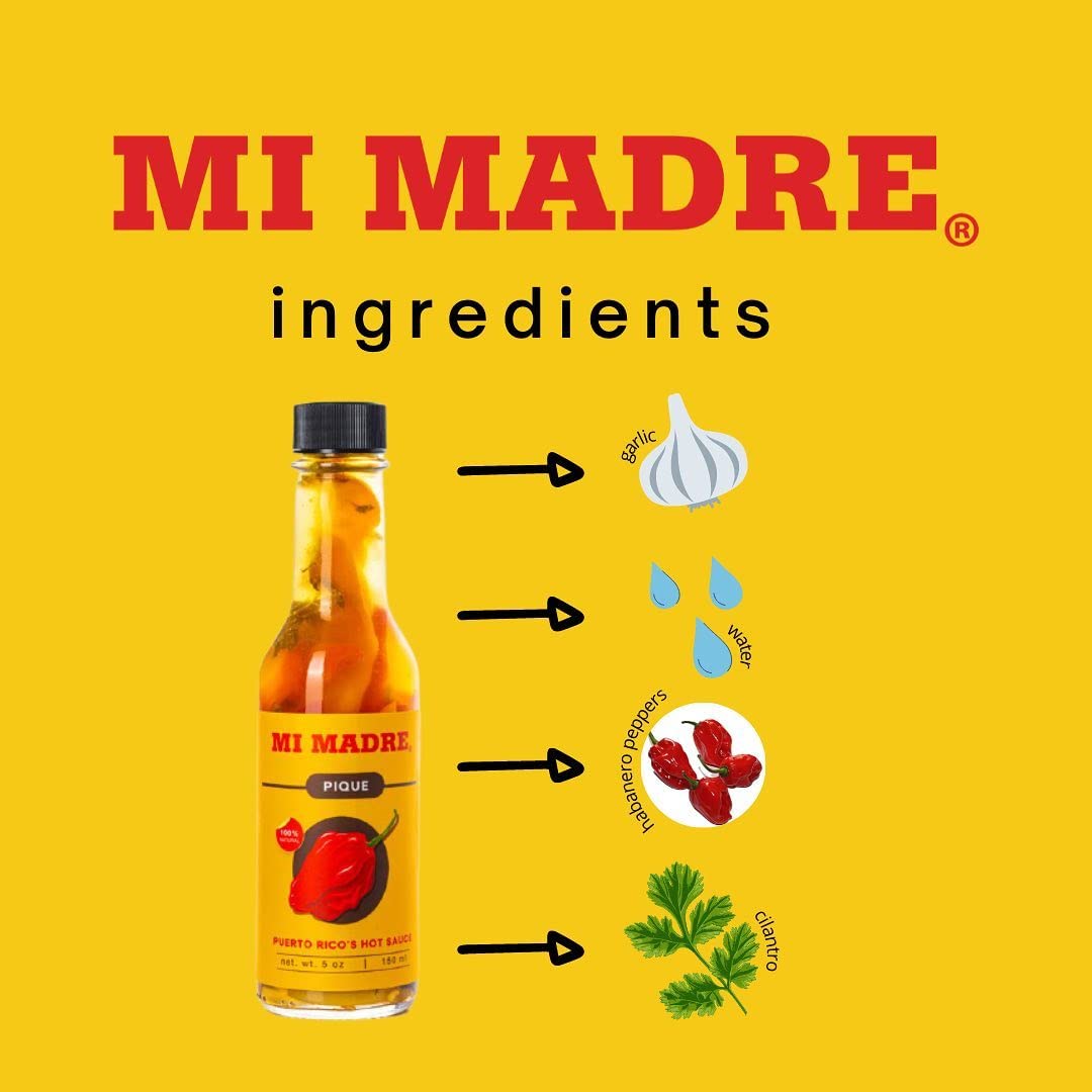 Mi Madre Pique Hot Sauce, Handcrafted In Puerto Rico, 100 Percent Natural, 5 Ounce (Pack Of 3)