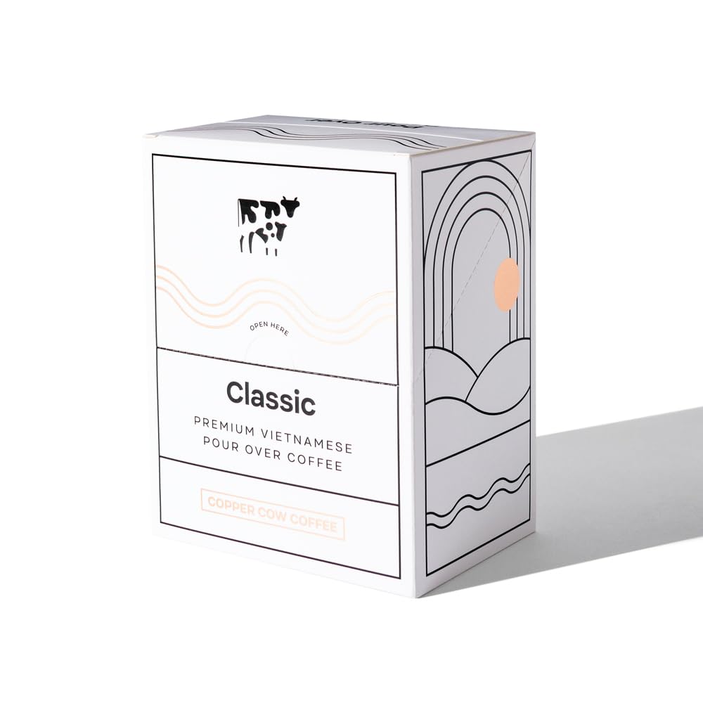 Copper Cow Premium Pour Over Single-Serve Vietnamese Coffee | Classic Black | Includes 8 coffees