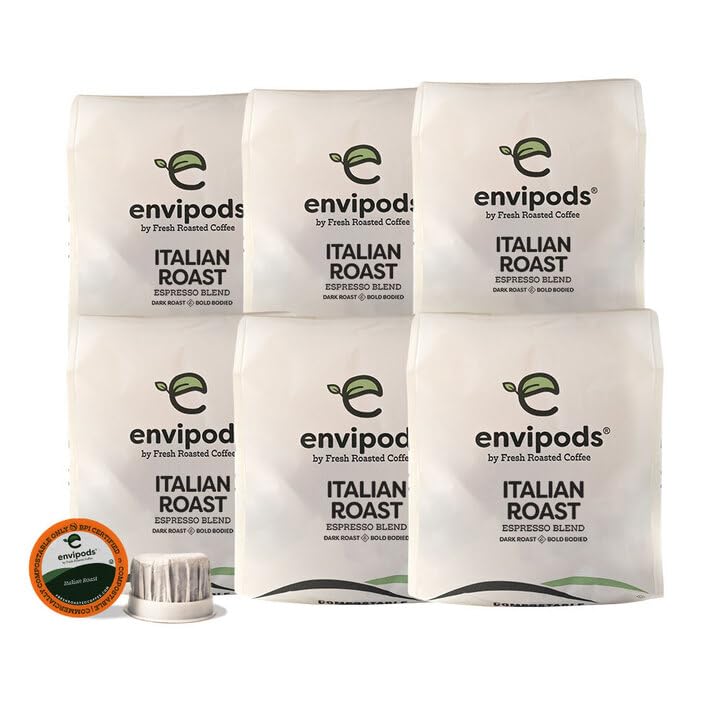 Fresh Roasted Coffee Italian Roast Compostable Envipods, Dark Roast, 72 Count for Keurig K Cup Brewers