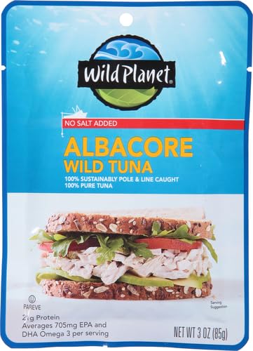 Wild t Wild Albacore Tuna  No Salt Added  Sustainably Wild-Caught  Kosher  Gluten Free  Keto and Paleo  3rd Party Mercury Tested  3 Ounce Pouch (Pack of 1)