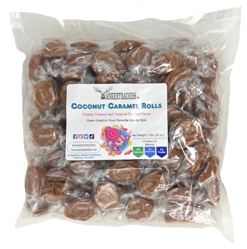 YANKEETRADERS Coconut Caramel Rolls Candy, Individually Wrapped, 2 Pound Bulk Bag