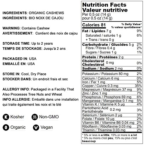 Food to Live Organic Dry Roasted Whole Cashews, 2 Pounds Non-GMO, Unsalted, Oven Roasted Nuts, No Oil Added, Kosher, Vegan, Bulk