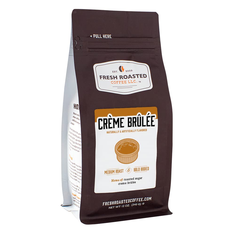 Fresh Roasted Coffee, Crème Brûlée Flavored Coffee, 12 Oz, Medium Roast, Kosher, Whole Bean
